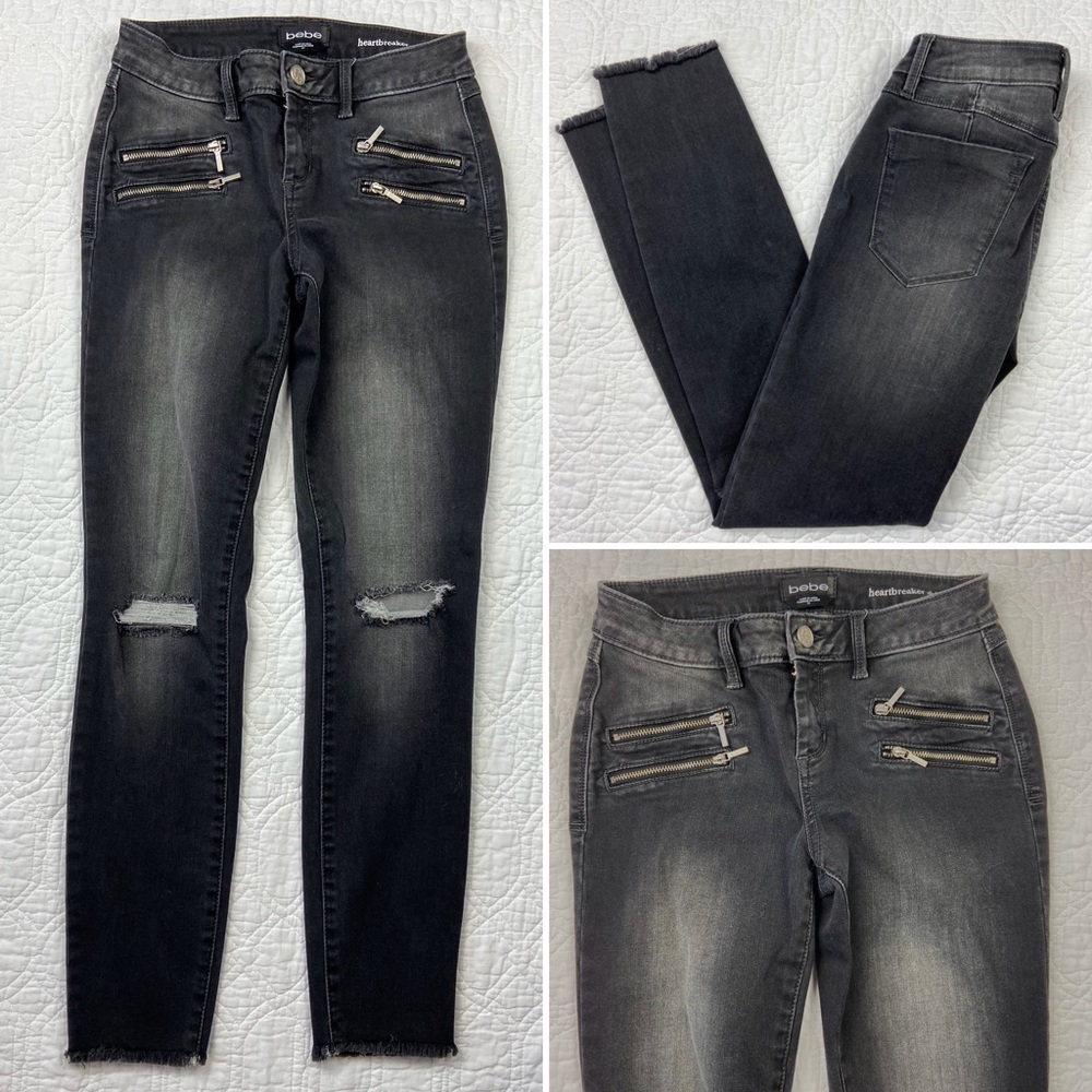 Bebe Heartbreaker 4 zip knee rip ankle fray 26